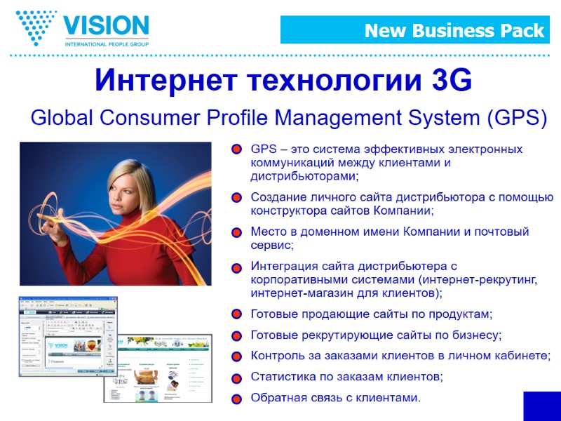 Интернет технологии 3G  Global Consumer Profile Management System (GPS)  GPS – это